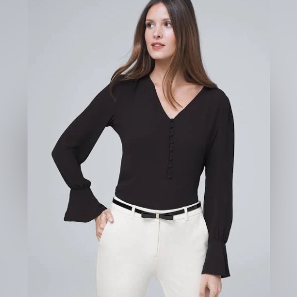 White House Black Market Women’s Ruffle Cuff Blouse - XS - black